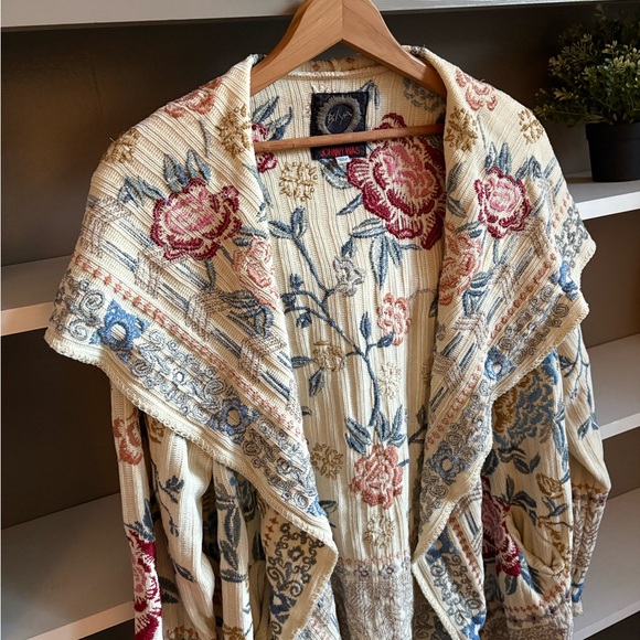 Johnny Was  Biya Floral Knit Cardigan Chenille Beige Boho - Picture 4 of 16